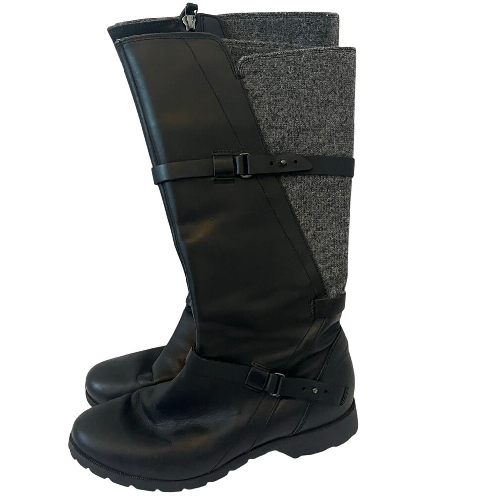 Womens Teva Black Gray Leather Round Toe Mid-Calf Full-Zip Riding Boots Size 7.5